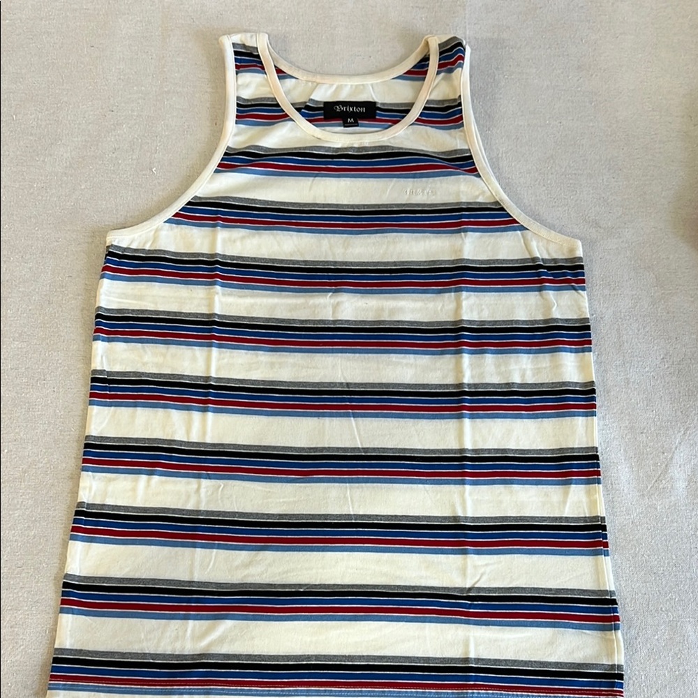 Brixton Cream and Blue Striped Tank Top
